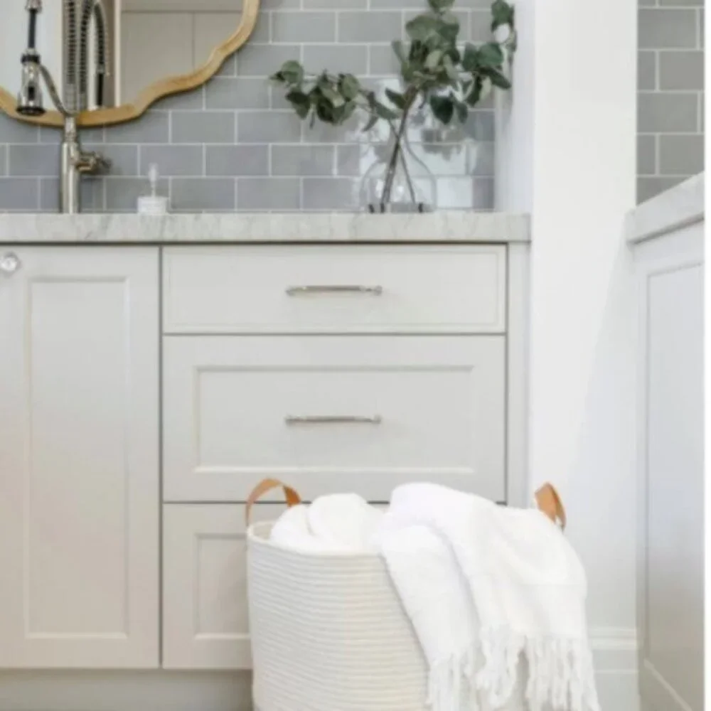Santorini SALT BY SABRINA Woven Storage Basket XL Cream Grey SALT With Handles
